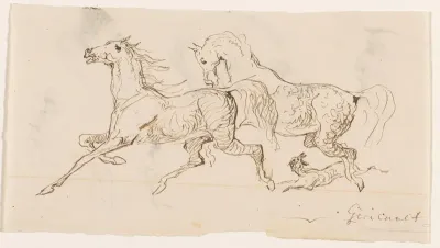 Twee paarden en een hond