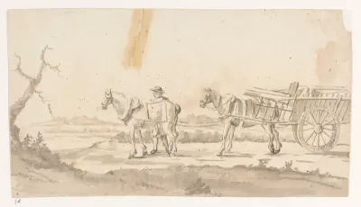 Twee paarden met kar