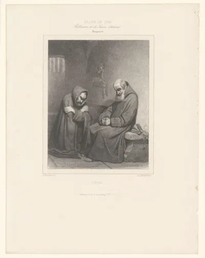 Twee peinzende monniken in kelderruimte
