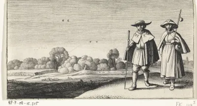 Twee pelgrims in een landschap