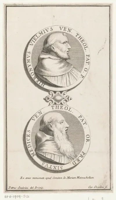 Twee penningen met portretten van bisschop Girolamo Vielmi en dominicaan Sixtus Medices
