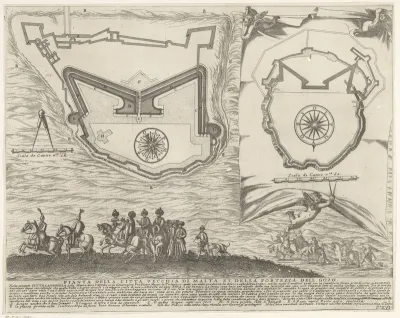 Twee plattegronden van een stad op Malta en van Gozo