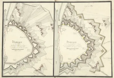 Twee plattegronden van Nijmegen, ca. 1701-1715