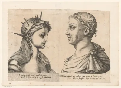 Twee portretbustes van Petrarca en Laura