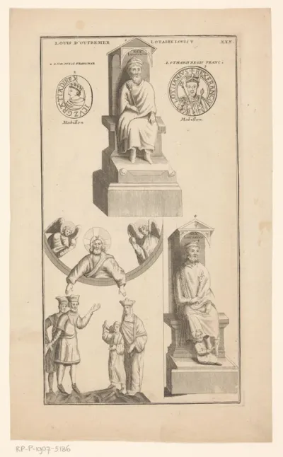Twee portretten van koning Lodewijk IV en koning Lotharius