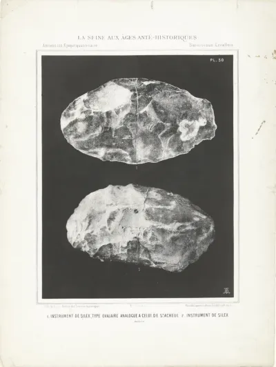 Twee prehistorische vuurstenen, gevonden in het stroomgebied van de Seine