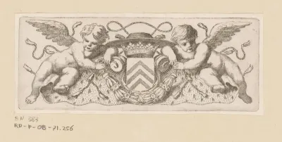 Twee putti bij het wapen, de kardinaalshoed en mantel van kardinaal Richelieu