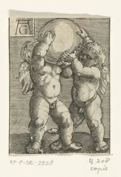Twee putti die een bol dragen