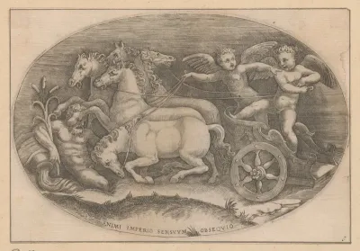 Twee putti in een strijdwagen