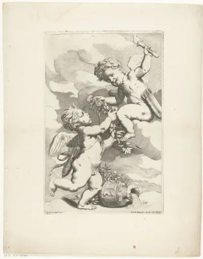 Twee putti met een bloemguirlande