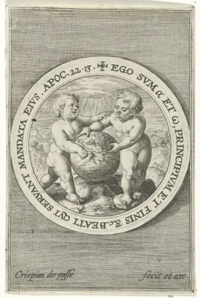 Twee putti met een globe
