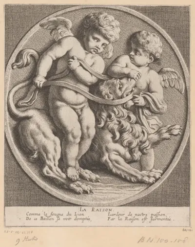 Twee putti met een leeuw