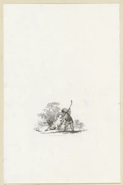 Twee putti met een schaap en een herdersstaf