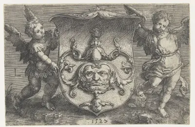Twee putti met een wapenschild
