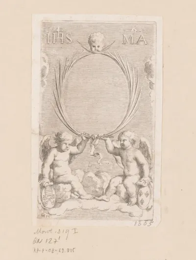 Twee putti met medaillon van laurier