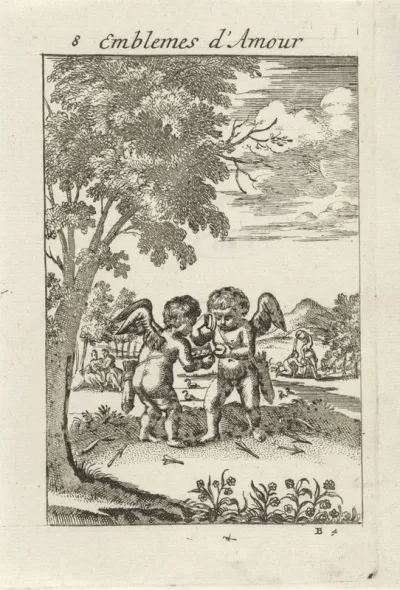 Twee putti proberen vuur te maken