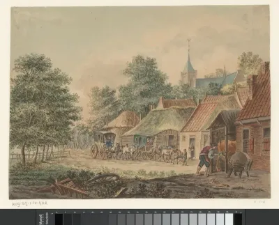 Twee reiswagens arriveren in een dorp met een smid
