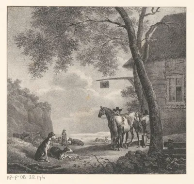 Twee ruiters bij een herberg