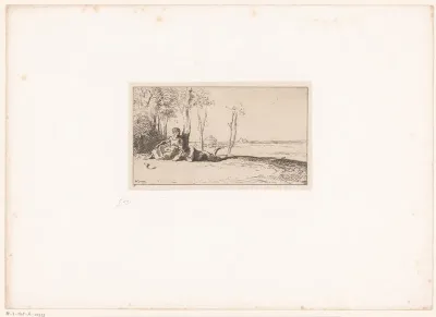 Twee rustende figuren in een landschap