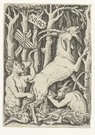 Twee satyrs drinken melk van geit