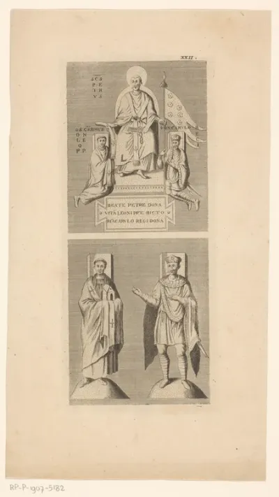 Twee scènes met keizer Karel de Grote en paus Leo III