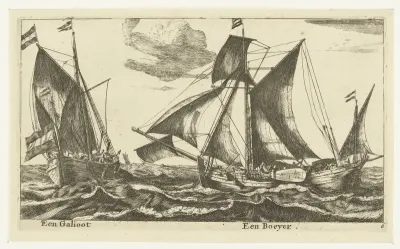 Twee schepen: een galjoot en een boeier