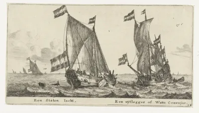 Twee schepen: een statenjacht en een uitlegger