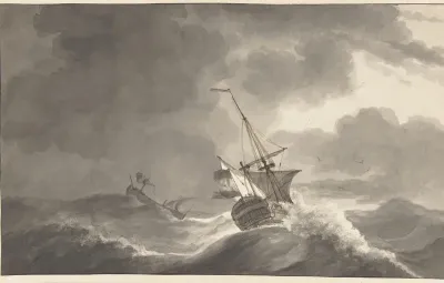 Twee schepen op zee bij storm