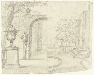 Twee schetsen van een tuin