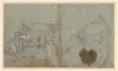 Twee schetsen van zittende monniken