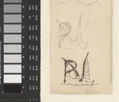 Twee schetsontwerpen voor een ex-libris of vignet met de initialen P.N.