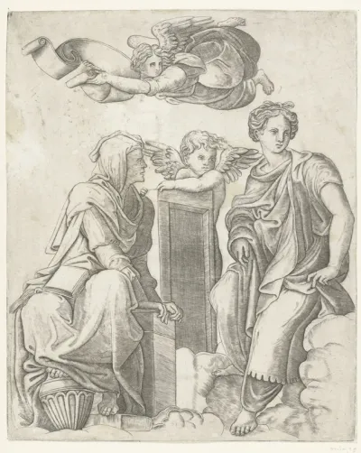 Twee sibyllen en engel en putto