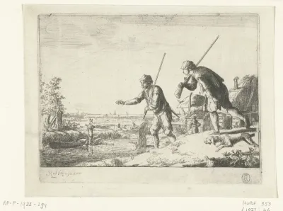 Twee soldaten bij de over van een rivier