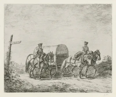 Twee soldaten te paard op weg