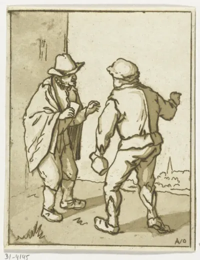 Twee staande mannen in gesprek