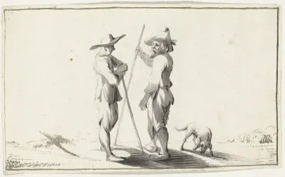 Twee staande mannen in gesprek