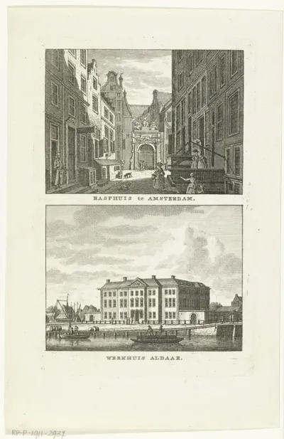 Twee stadgezichten te Amsterdam: Rasphuis en Stads Armenhuis of Werkhuis