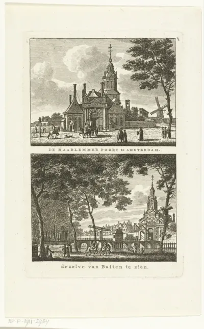 Twee stadsgezichten te Amsterdam met Haarlemmerpoort