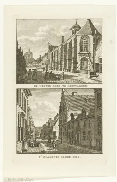 Twee stadsgezichten te Leeuwarden: Westerkerk en Armenhuis