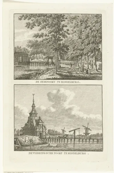 Twee stadsgezichten te Middelburg: Seispoort en Vlissingsepoort