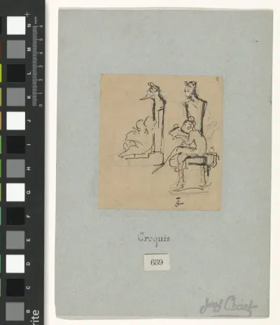 Twee stèles met zittende figuren