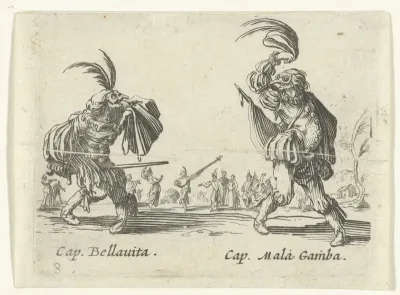 Twee straatartiesten als Capitano Bellavita en Capitano Mala Gamba