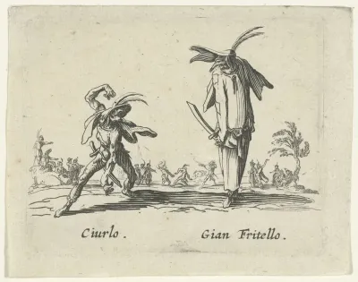 Twee straatartiesten als Ciurlo en Gian Fritello