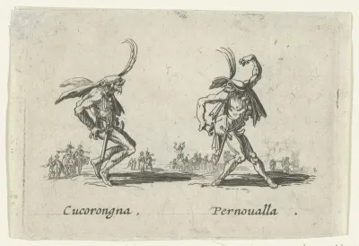 Twee straatartiesten als Cucorongna en Pernoualla