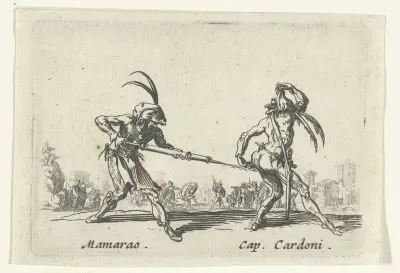 Twee straatartiesten als Maramao en Capitano Cardoni