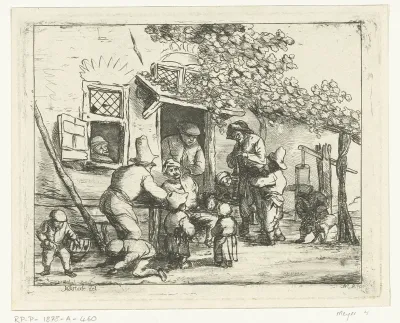 Twee straatmuzikanten voor een huis