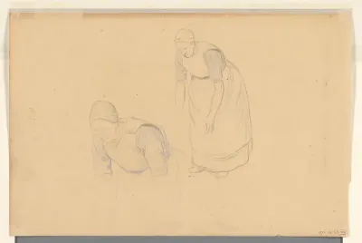 Twee studies van een gebogen boerin