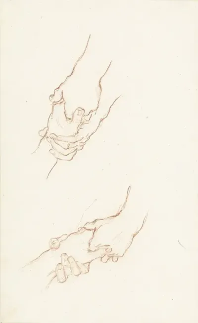 Twee studies van een hand aangevat door andere handen