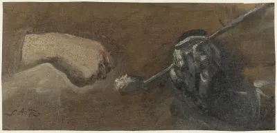 Twee studies van een hand, één met een Goudse pijp