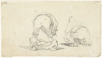 Twee studies van een kakkende man